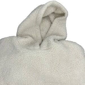 GAP Body Womens Sherpa Fleece Cropped Hoodie Ribbed Hem Sweatshirt Cream XXS